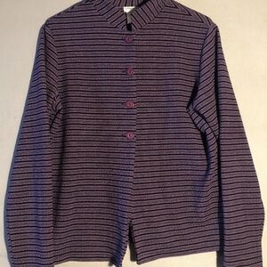 Vtg Coldwater Creek Womens L Purple Striped Lightweight Jacket Stretch 4 Buttons